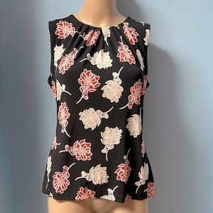 Calvin Klein black red cream floral top tank small sleeveless